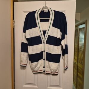 Vintage 80s Cristin Stevens Nautical Striped Cardigan | Anchor & Star Knit Navy